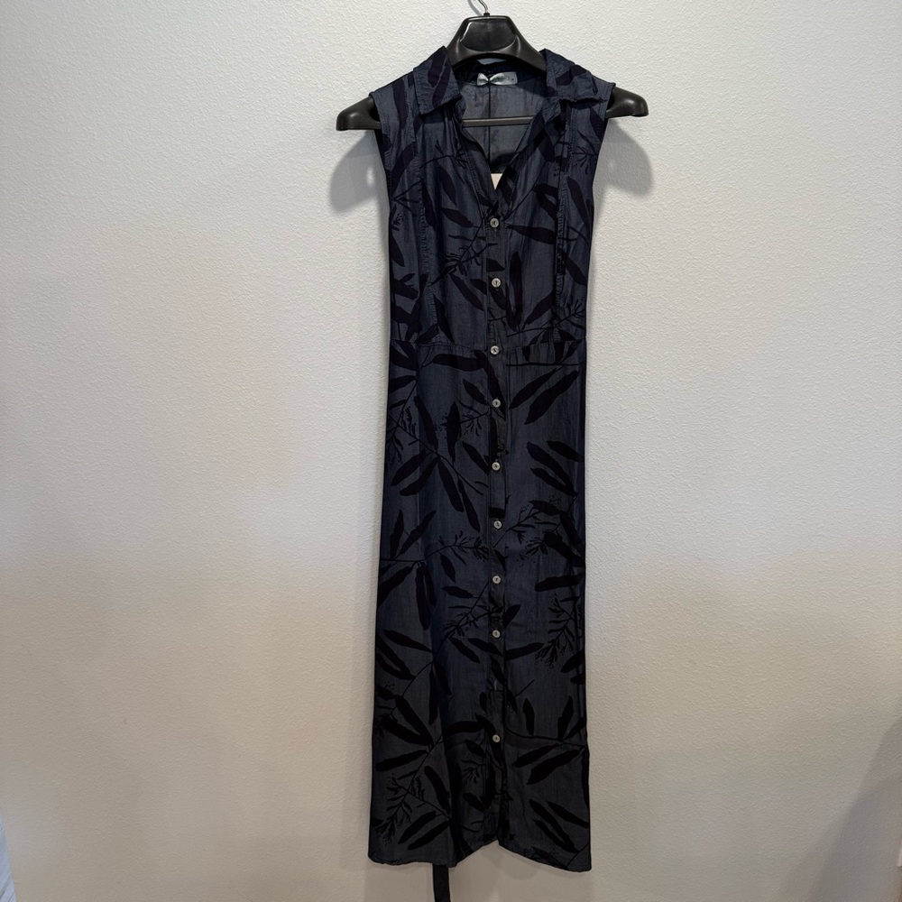 Made in Italy Blue Leaf Print Sleeveless Midi Dress Super Soft Viscose Size M - Picture 3 of 10